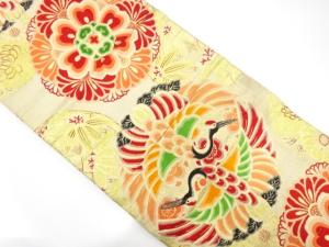 アンティーク　向かい鶴に華紋織り出し丸帯（材料）